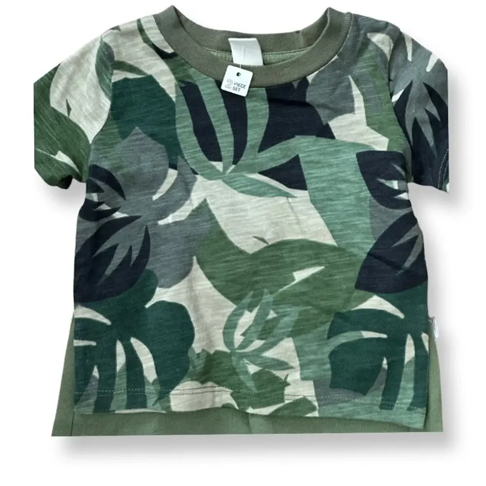 Tucker + Tate Shorts Set Tropical Floral Print Short Sleeve Green Kid's 3M NWOT